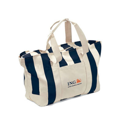 Strong Pure Cotton Canvas Tote Bag Striped Printing Type With Zipper Closure
